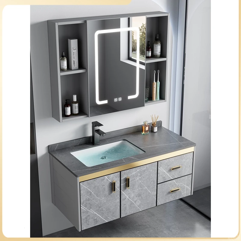 加厚太空铝陶瓷盆洗漱台池岩板一体浴室柜洗脸盆组合洗手盆铝合金