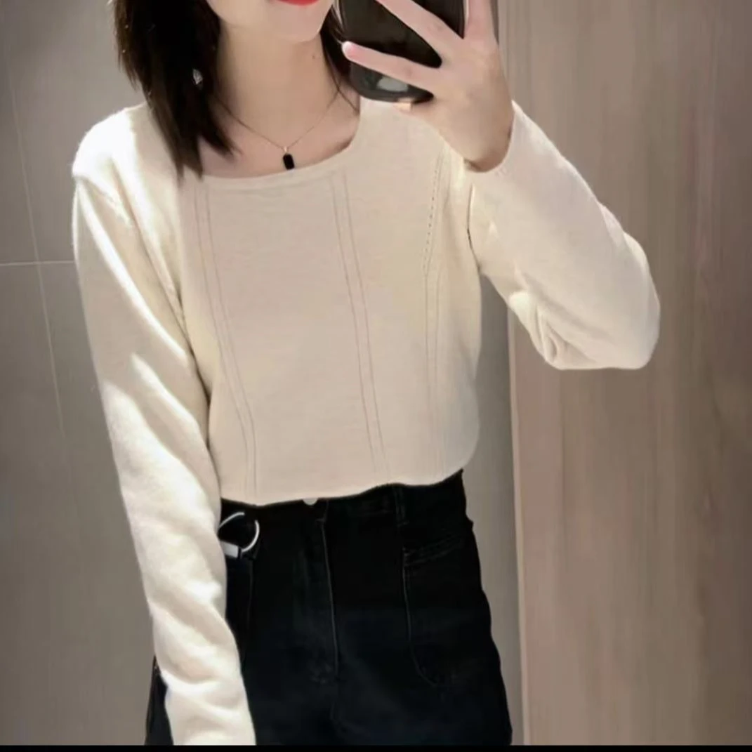 新款时尚百搭纯色显瘦女士套头针织衫