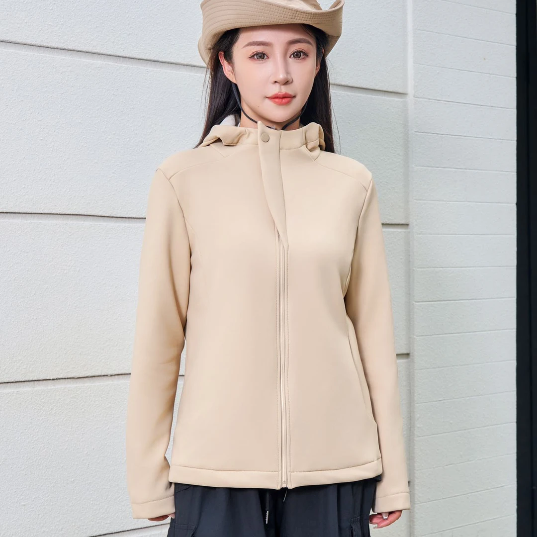 软壳女士连帽冲锋衣三合一羊毛蚕丝加厚保暖秋冬户外运动外套