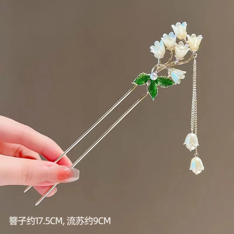 022号气质百搭铃兰花简约优雅流苏发簪高级感新中式古风盘发簪子