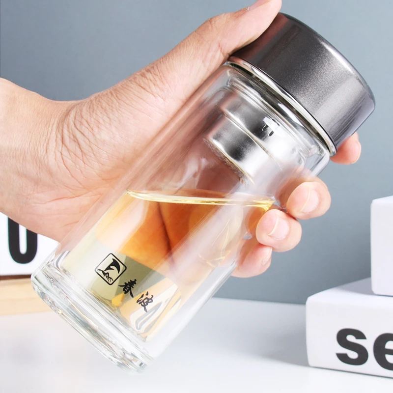 春波CHUNBO系列商务简约玻璃杯高硼硅玻璃双层单层滤网男士办公杯