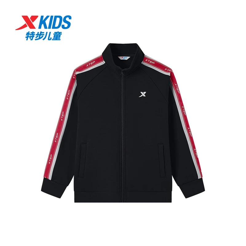 特步儿童春季加绒针织外套休闲运动潮流百搭拉链卫衣676326069082