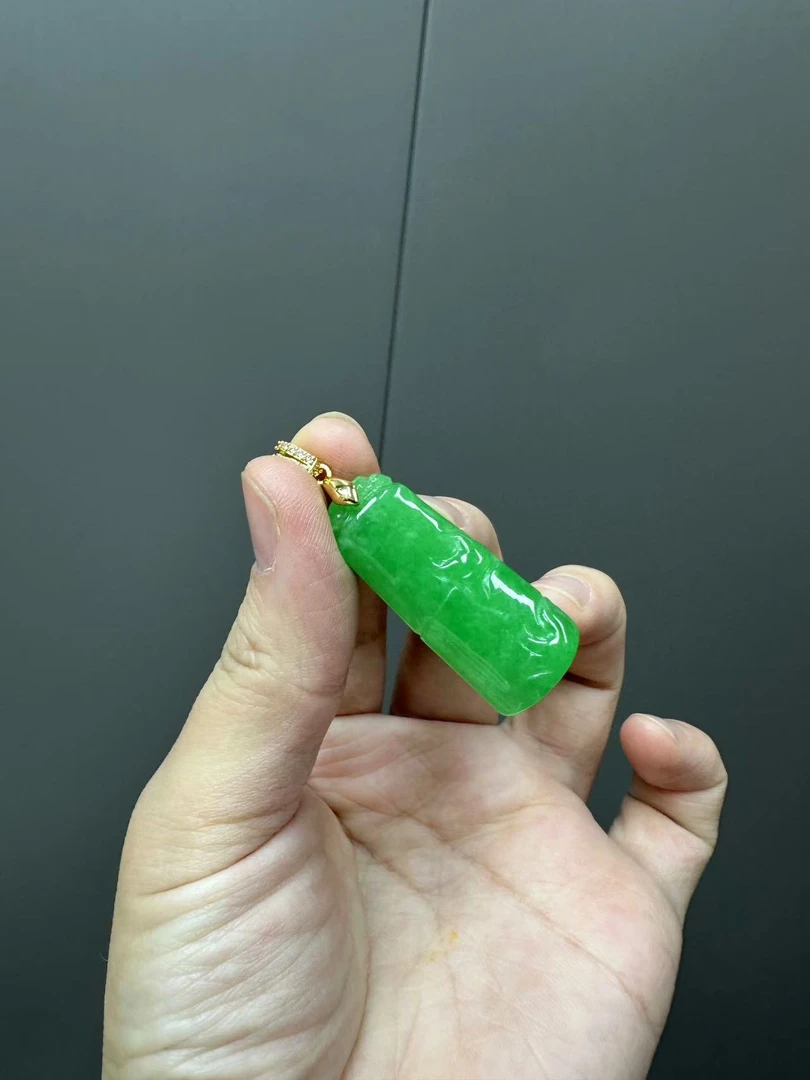 翡翠竹节吊坠14K金