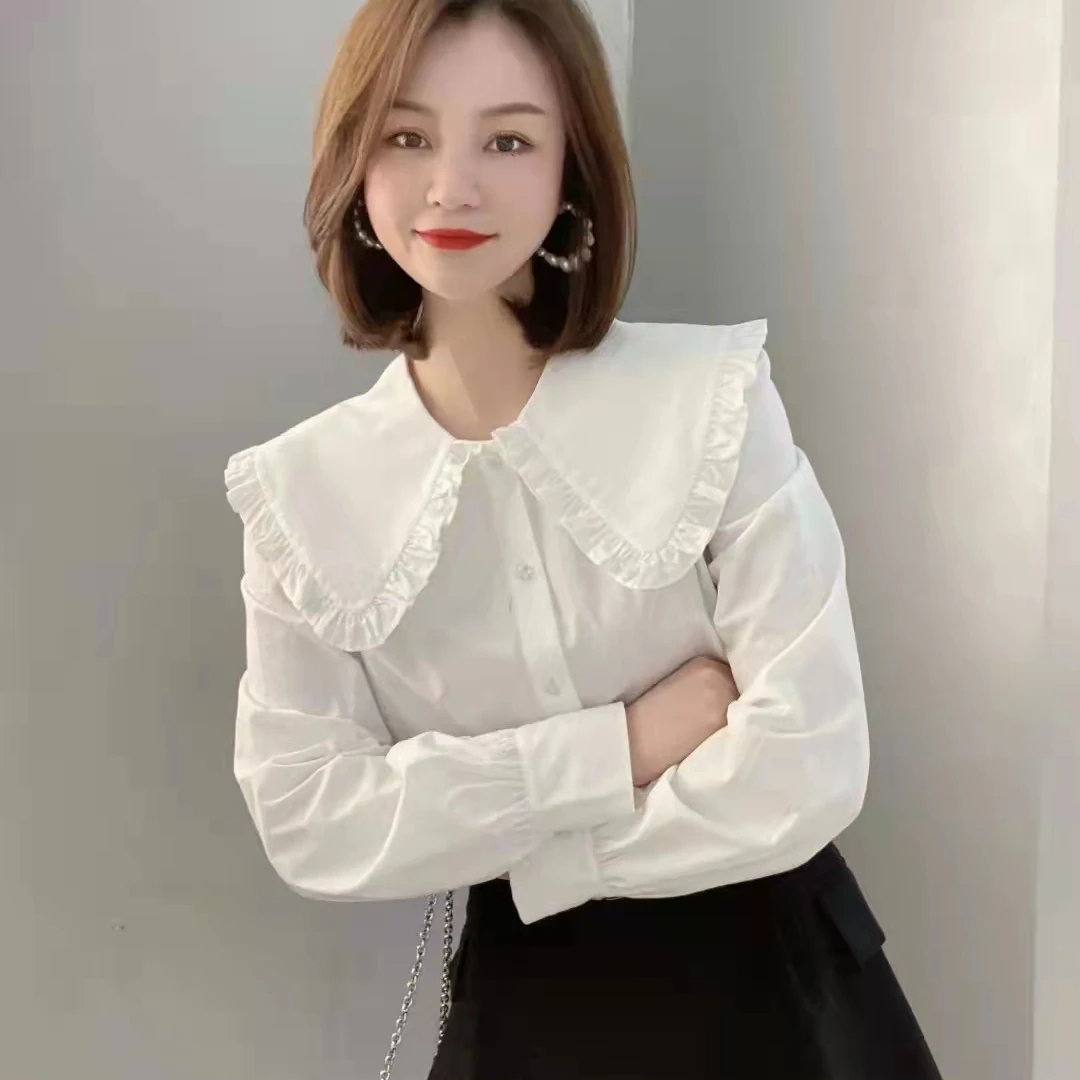 【商场同款】女装2024秋冬季俏皮减龄宽松显瘦娃娃领长袖衬衫女衬衣