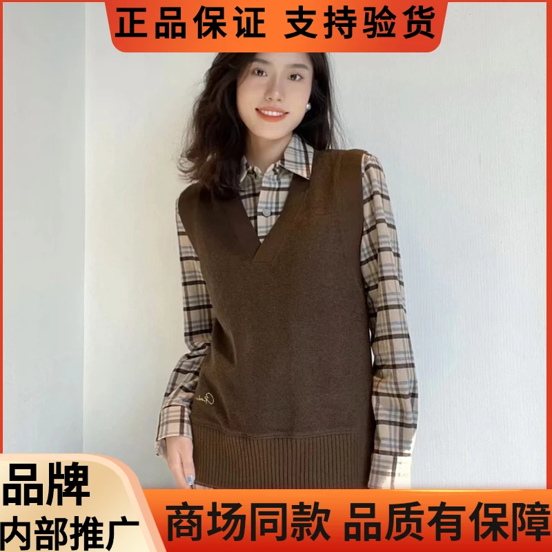 【商场同款】2024秋冬新款V领学院风绵羊毛宽松针织背心马甲上衣女