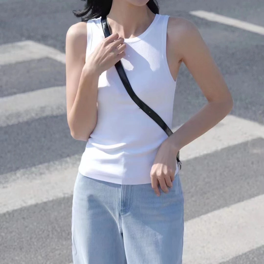 商场同款正品新款白色圆领修身显瘦弹力纯色针织背心外穿女