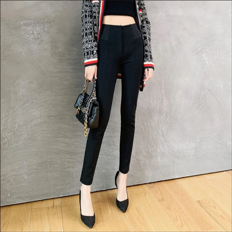 【商场同款】女装2024秋冬季新款黑色高腰显瘦加绒休闲小脚裤子女士