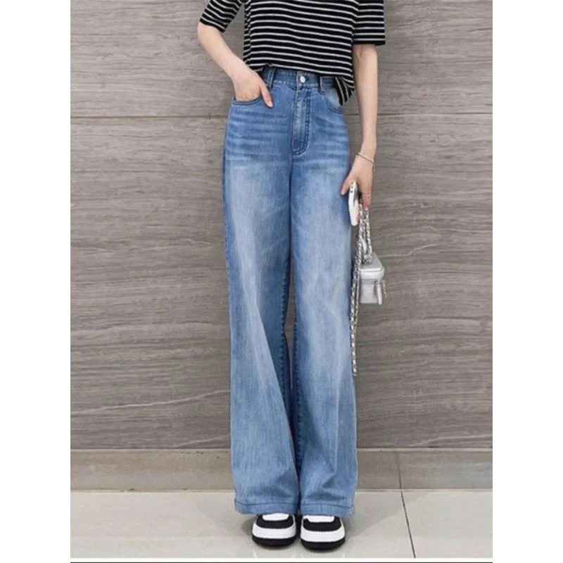 【商场同款】2024春秋梨型身材必备窄版水洗香蕉高腰阔腿牛仔裤子女