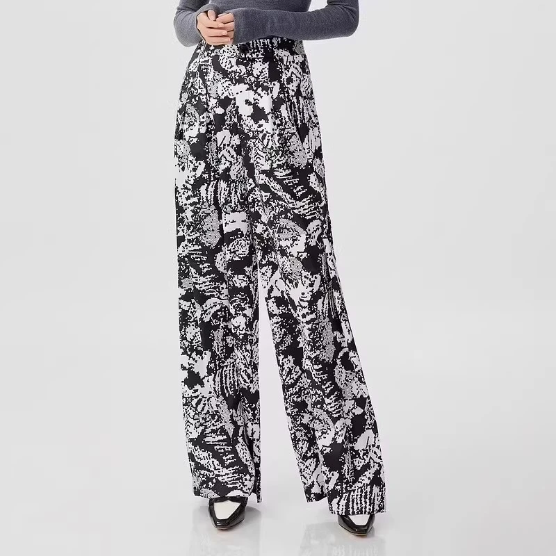 【商场同款】2024秋季新款慵懒风中腰碎花印花宽松休闲直筒阔腿长裤