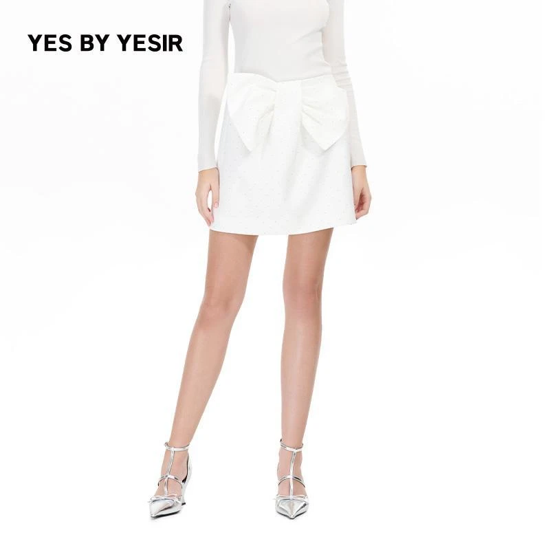 叶谦原创设计师2024秋冬新款短裙立裁蝴蝶结黑钻半裙YDFLC16014