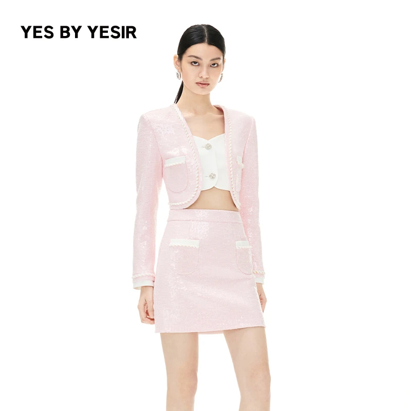 【左岸潇专属】谢娜同款YES BY YESIR桃千金香风珠片半裙