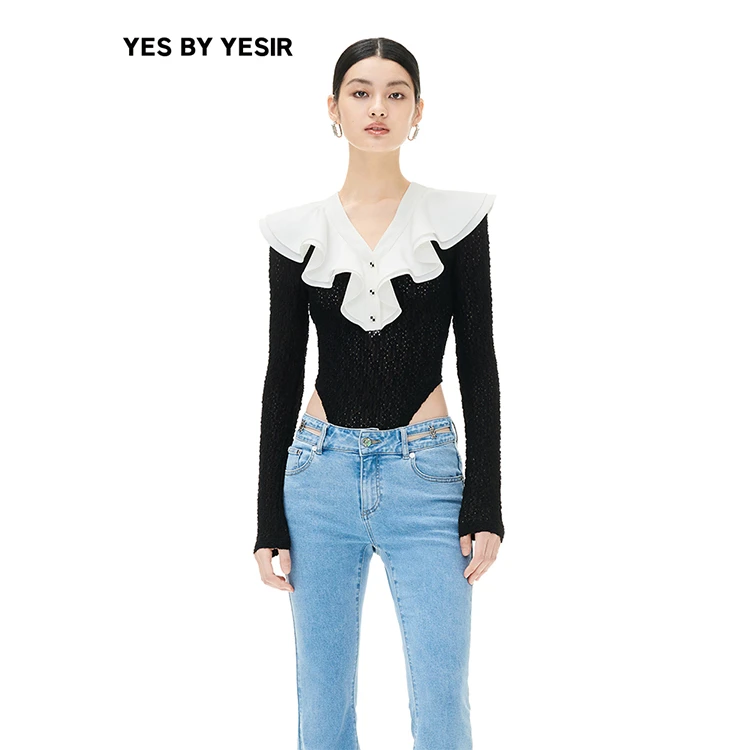 YES BY YESIR叶谦原创设计师2023秋冬新款蕾丝花园星空荷叶连体衣