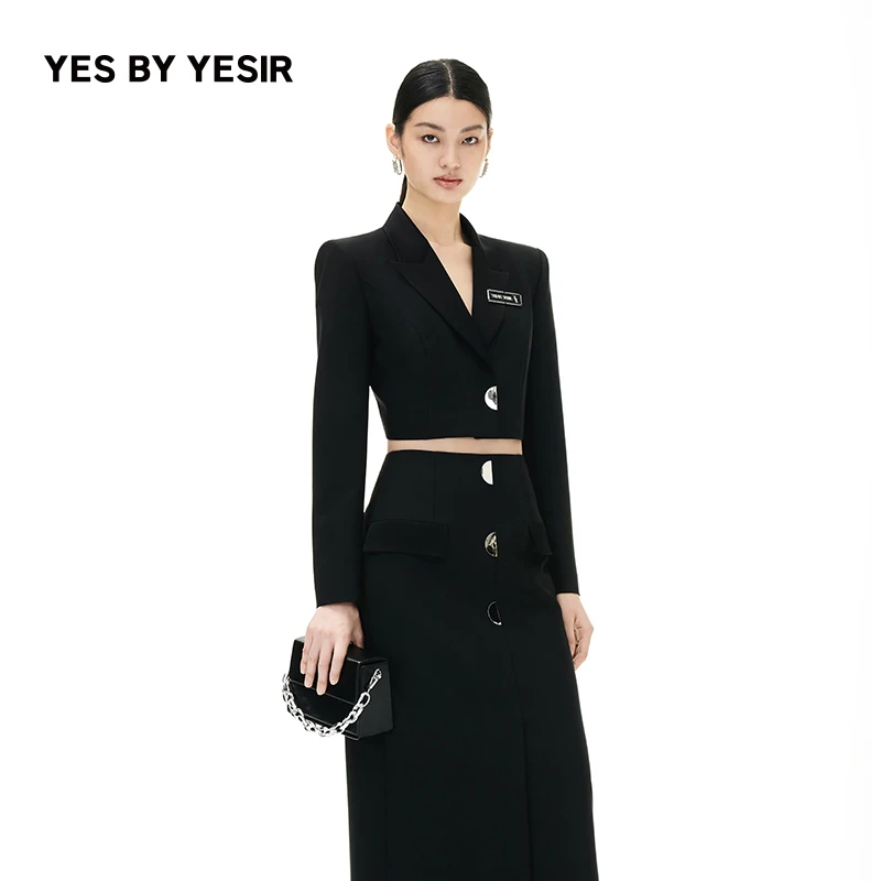 YES BY YESIR叶谦原创设计师秋冬新品赛博修身短款西服23FLC13006