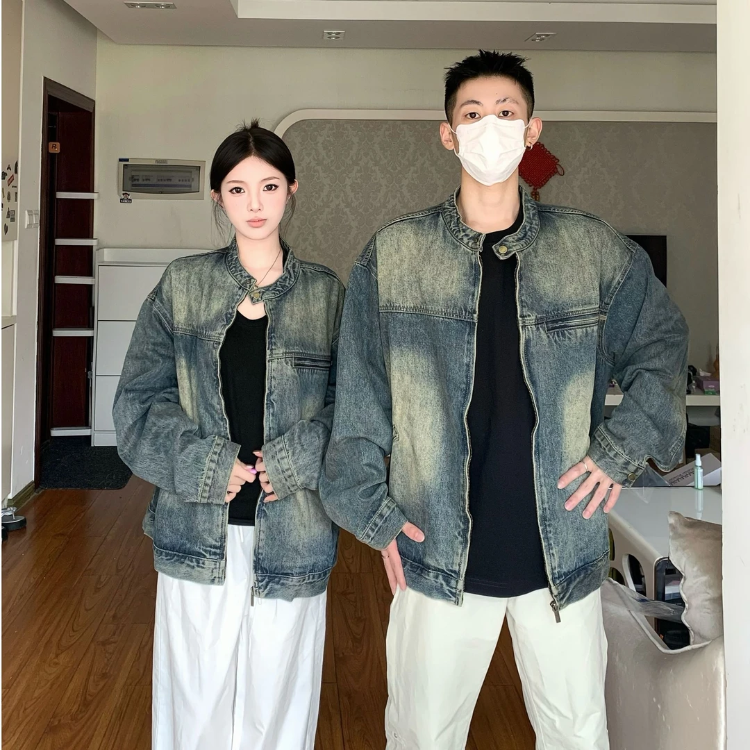 情侣装秋冬季韩版小众设计感水洗扎染男女牛仔外套潮流上衣潮