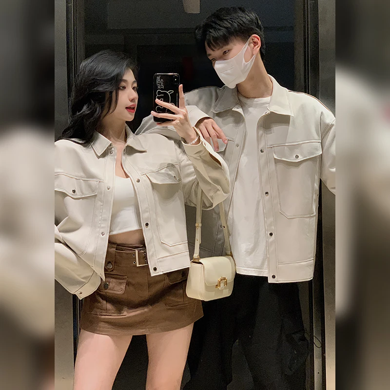 情侣装秋季复古小清新设计感百搭小个子一长一短韩版宽松休闲夹克