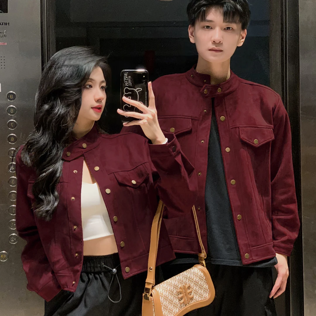情侣装秋冬季新款复古宽松休闲百搭美拉德一长一短男女外套潮