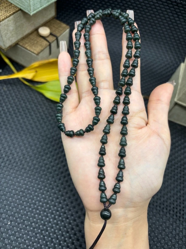 天然和田玉青玉葫芦福禄6mm塔青色复古编织玉石专用挂件绳毛衣链