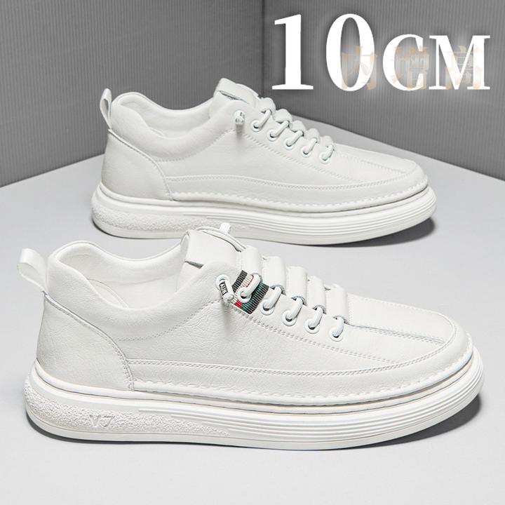 秋季透气隐形内增高男鞋10cm皮面小白鞋高端休闲运动板鞋男士皮鞋