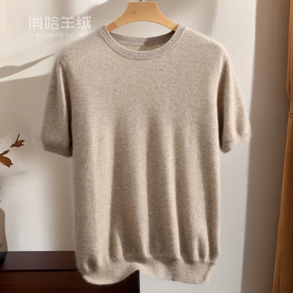 【基础简约】男士圆领T恤羊绒衫打底上衣休闲舒适短袖100%纯山羊绒
