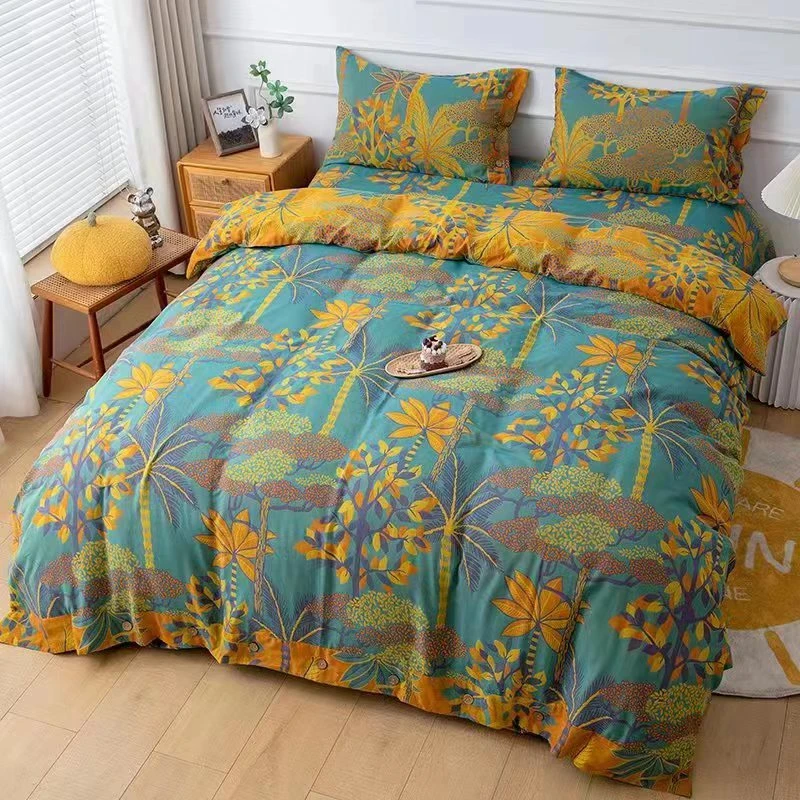 【奇幻丛林】高端A类织提花纽扣款全棉双层纱四件套