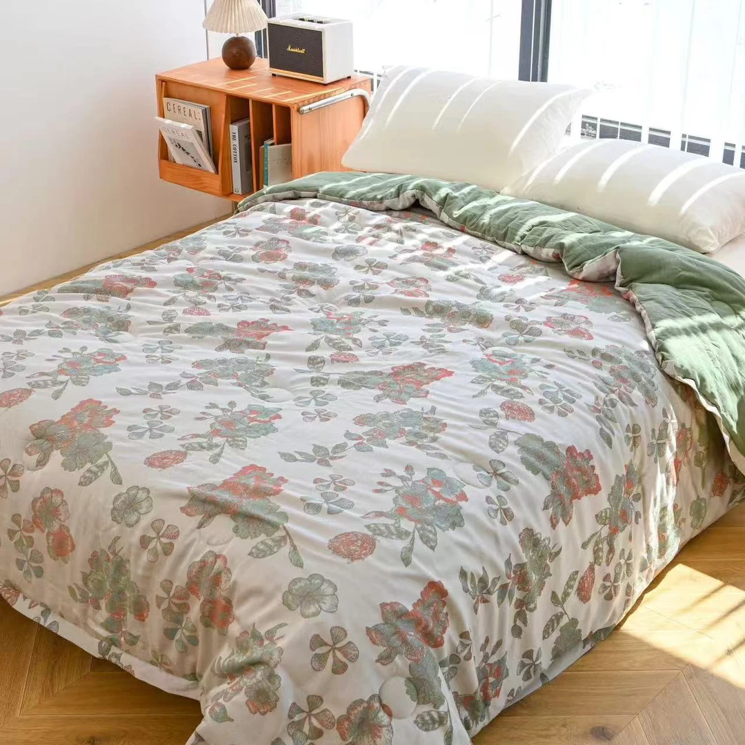 【国色芳华】全棉色织有氧双层纱多功能加厚大豆被--200*230