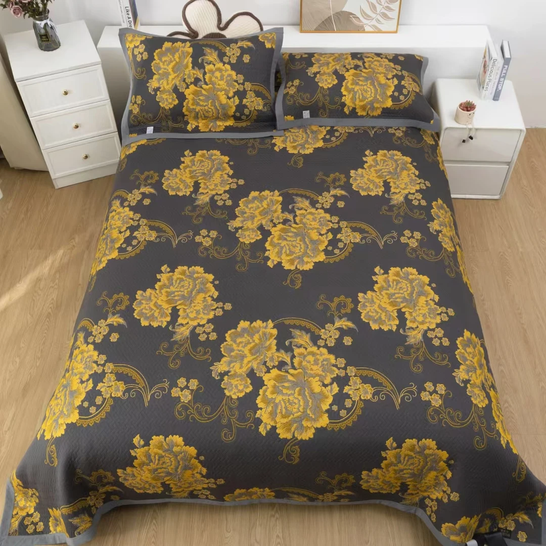 【黑金牡丹织金】三件套多功能纱布盖毯--230*250