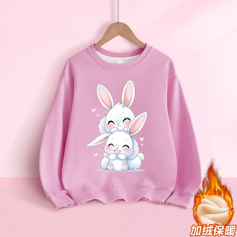 童装女童加绒卫衣秋冬季2023新款圆领中大童女孩一体绒套头上衣