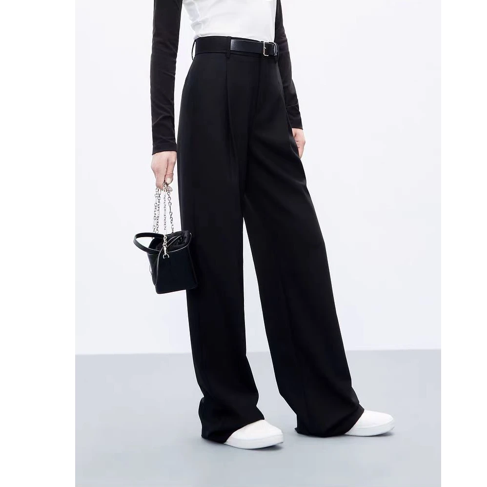 03秋冬新品弹丝绵羊毛精纺高腰休闲裤阔腿裤