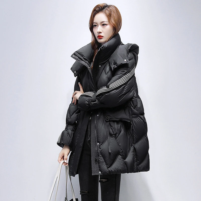 羽绒棉服中长款女2025年冬季新款拼接保暖加厚棉衣高档女士外套