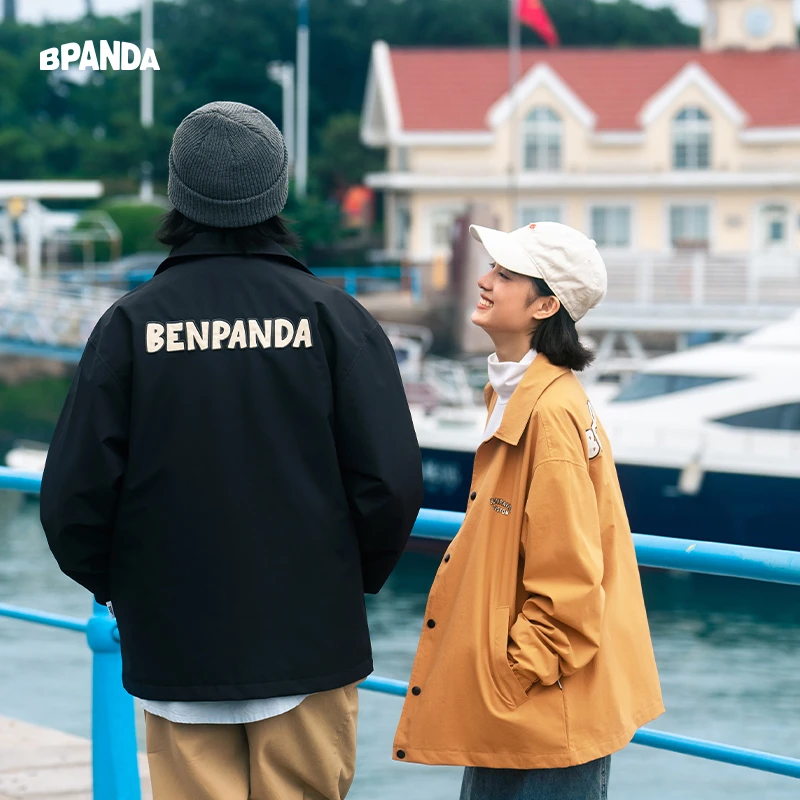 ben·panda熊猫本外套男春秋新款国潮宽松情侣休闲外套教练服上衣