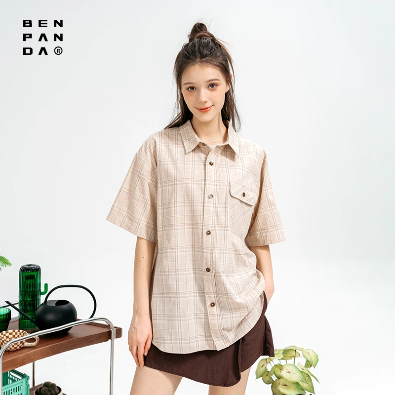 ben·panda熊猫本25SS衬衫男新款休闲时尚复古潮流日系格子衫