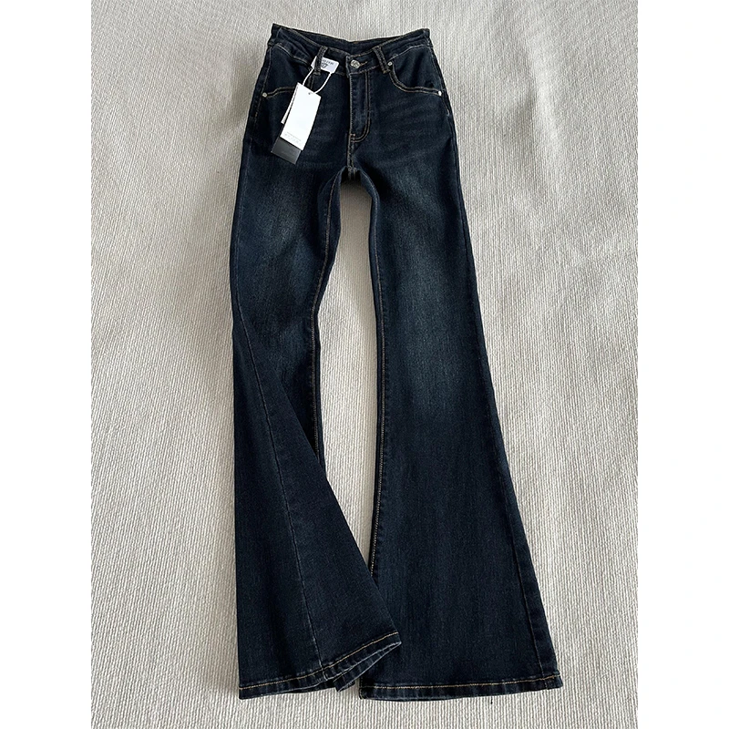 致命腰精复古微喇低腰提臀牛仔裤女辣妹V腰显瘦弹力修身喇叭裤子