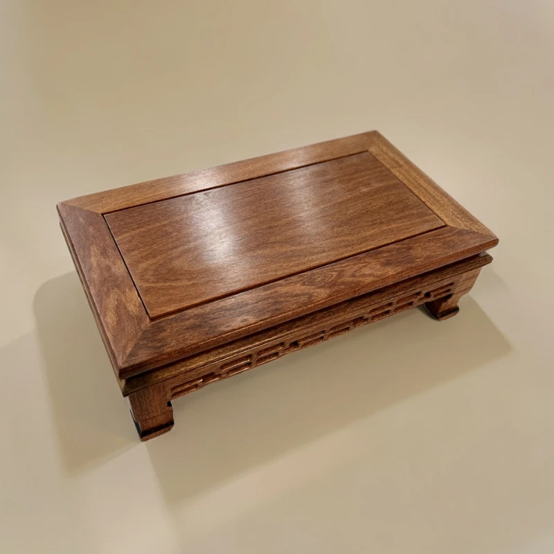 【老挝花梨弓字雕刻长方高台】雕刻佛像奇石展示底座28*16*8.5cm