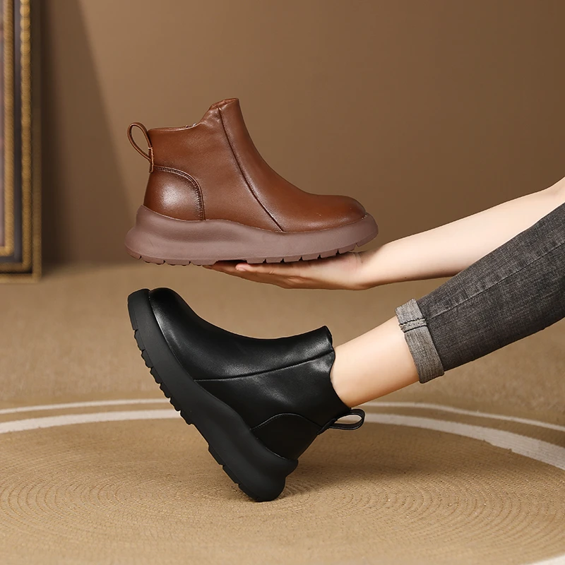 【sensen】秋冬新款复古休闲百搭时尚英伦风厚底短靴马丁靴子女