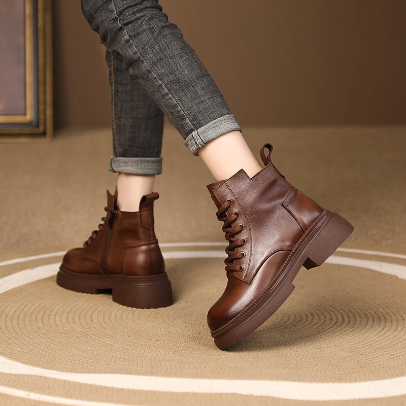 【sensen新款】秋季新款复古时尚休闲百搭厚底马丁靴短靴子女8870