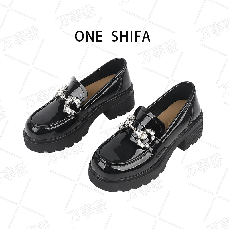 2025克拉法式春款新乐福鞋新款百搭时尚复古水钻粗跟小皮鞋女