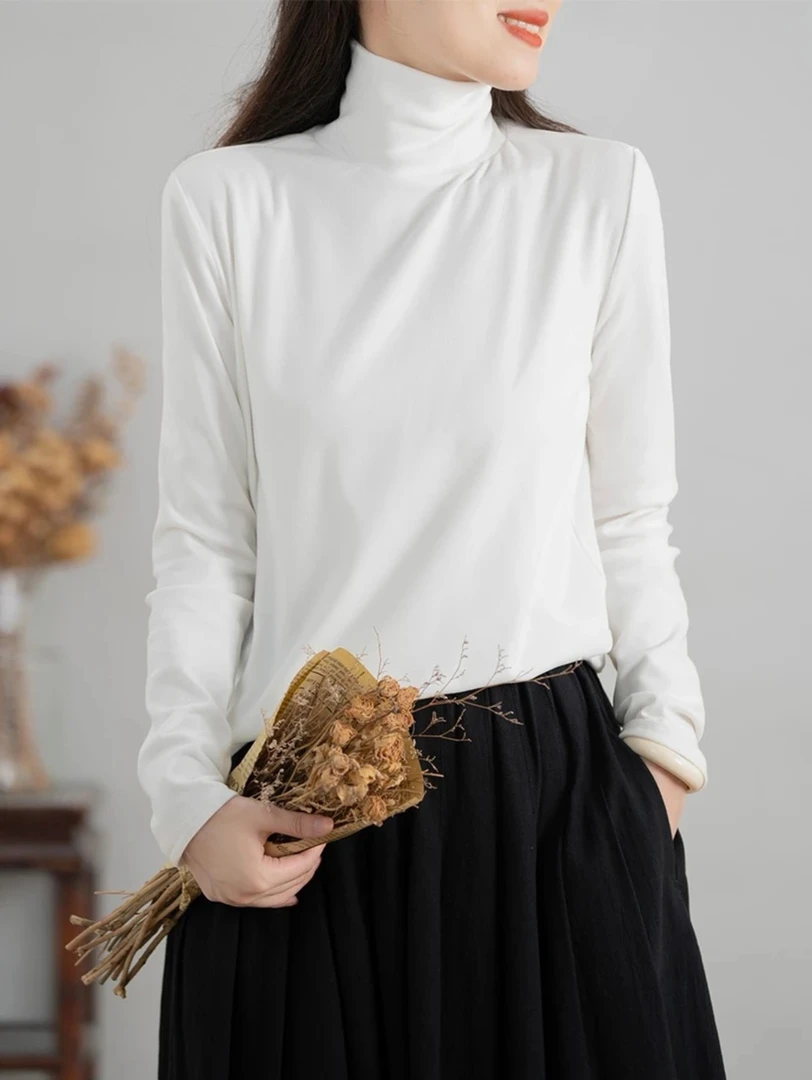 文艺简约高领长袖打底衫女秋冬新款内搭上衣百搭冬季打底磨毛