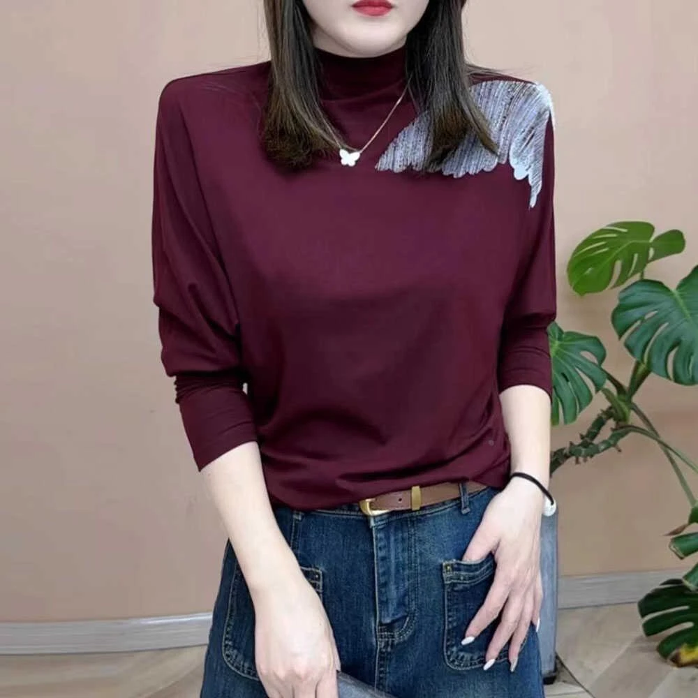 秋季新品时尚百搭气质休闲显瘦长袖半高领打底衫女士上衣