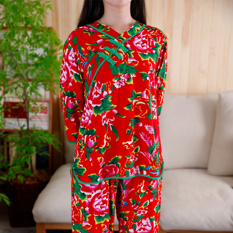 东北大花布网红睡衣套装 民族风盘扣演出服潮流套装伴娘闺蜜派对