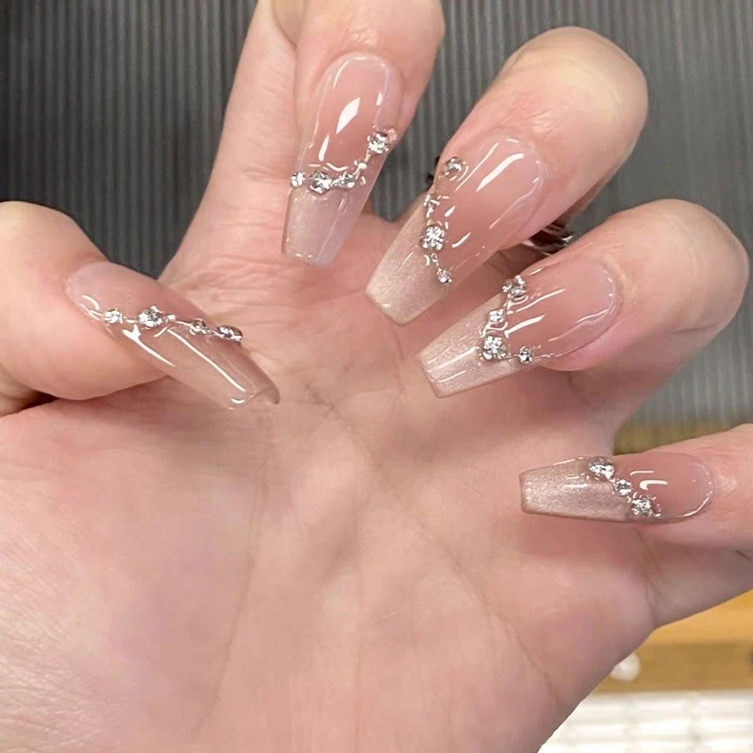 【甜茶腮红】猫眼法式纯欲风纯手工穿戴甲可拆卸