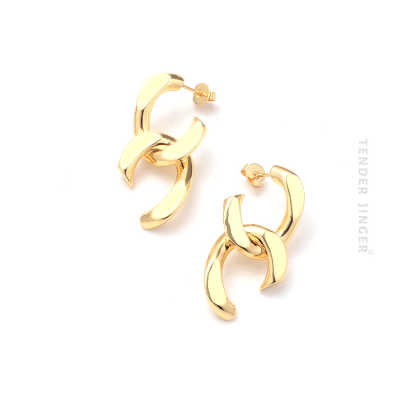 Tender Jinger 铜合金耳饰 链长拼接耳钉时尚百搭法式