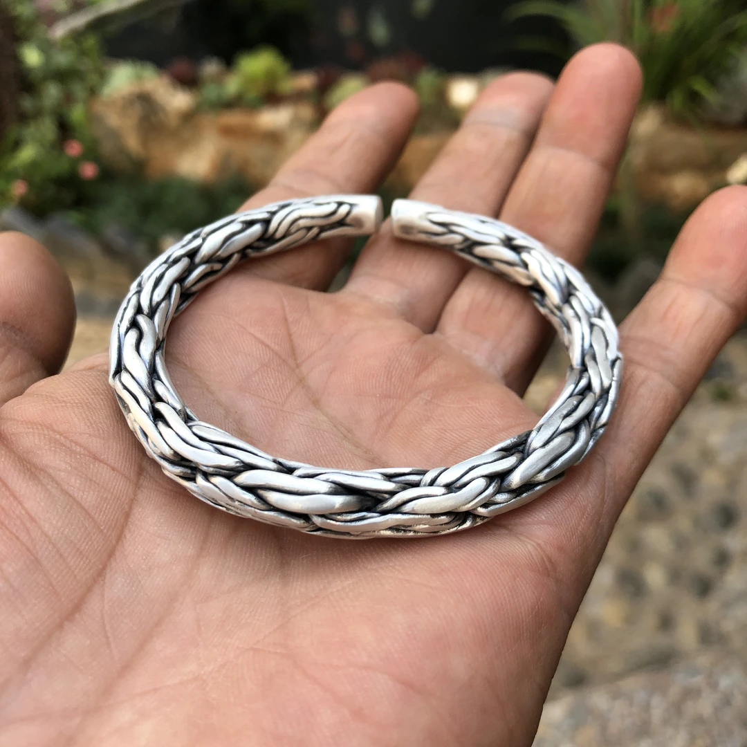 足银手镯 足银999麻花手工编制做旧复古经典手镯配饰纯手工镯子