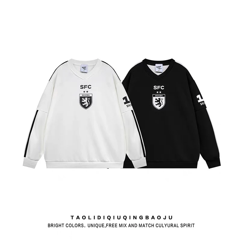 重磅高克重 立体条纹拼接 美式复古潮牌男女同款卫衣9660