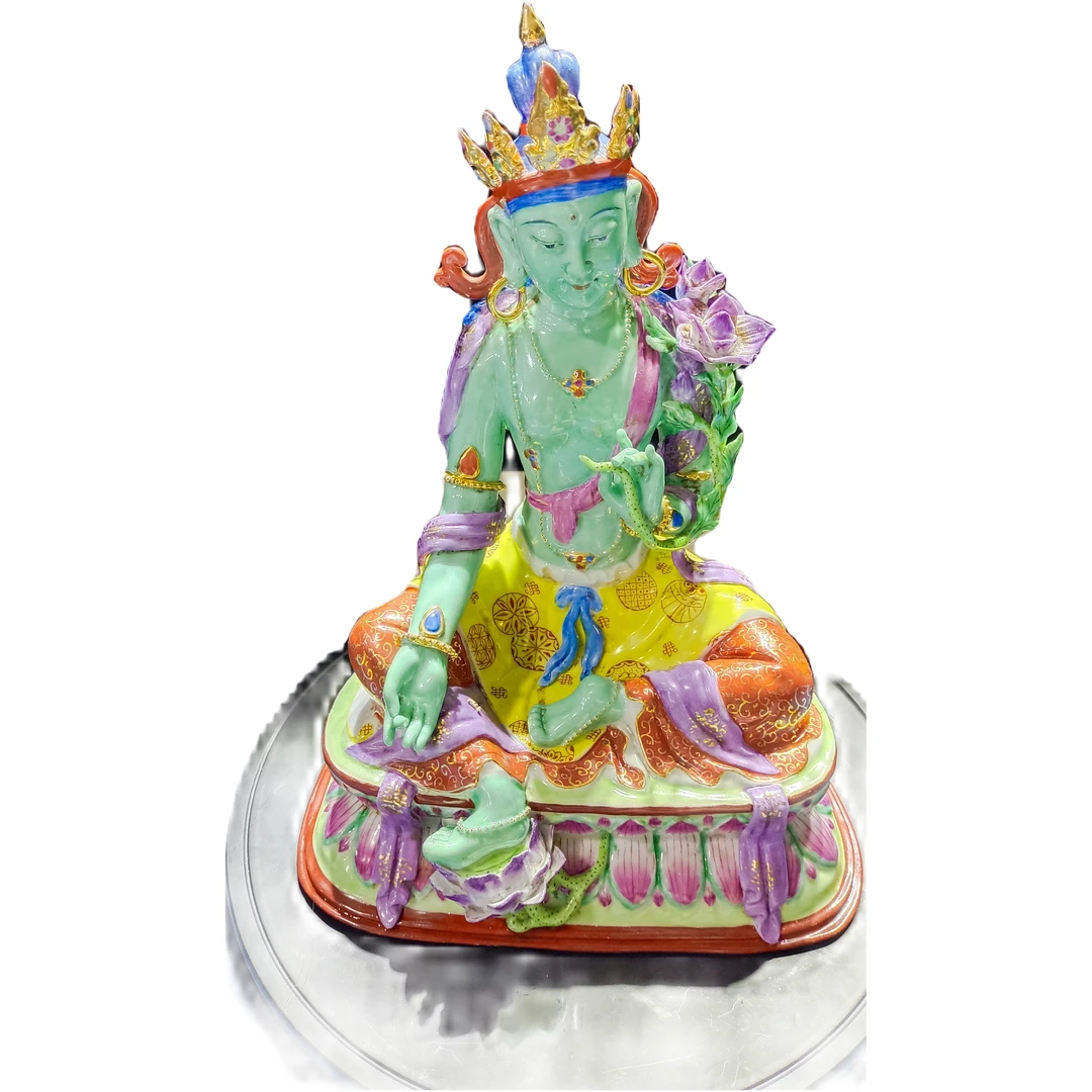 陶瓷故事精美绝伦的雕塑瓷《绿度母》