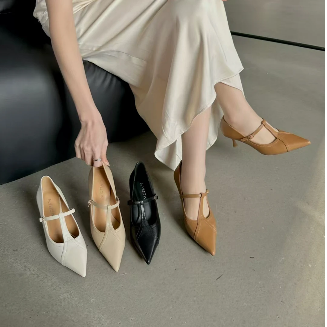 88003新款软皮舒适高跟鞋2024时尚复古尖头欧美女神气质百搭鞋