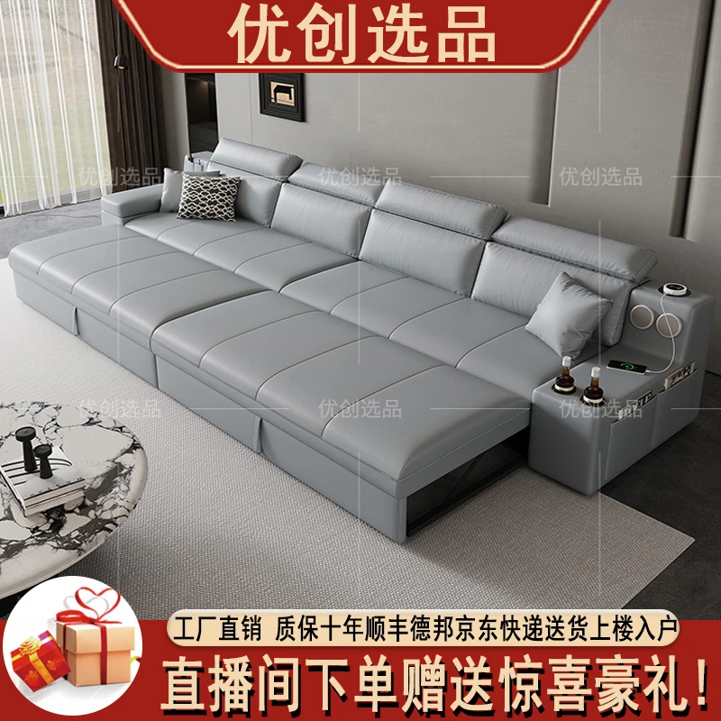 北欧现代多功能可折叠两用客厅直排转角贵妃带凳子带储物沙发床