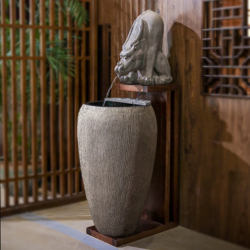 汉韵堂新中式落地摆件流水大型酒店会所开业装饰树脂水景摆件