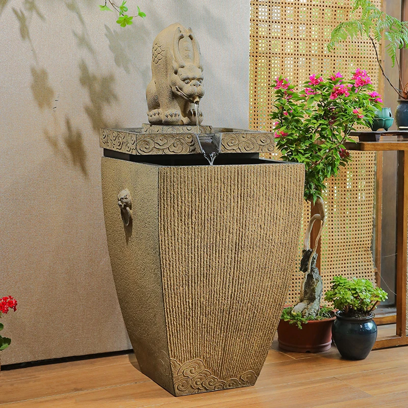 新中式瑞兽流水摆件室内客厅电视柜茶室角落循环水喷泉落地新居