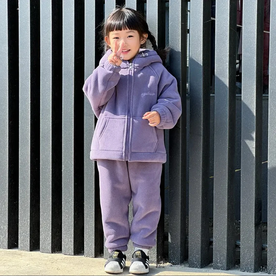 连帽儿童款海豚绒家居服儿童中大童秋冬保暖拉链男女童装加绒加厚