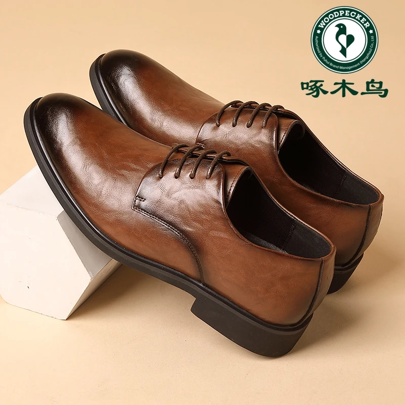 啄木鸟男鞋夏季凉皮鞋时尚百搭皮鞋内增高休闲透气中年爸爸鞋子